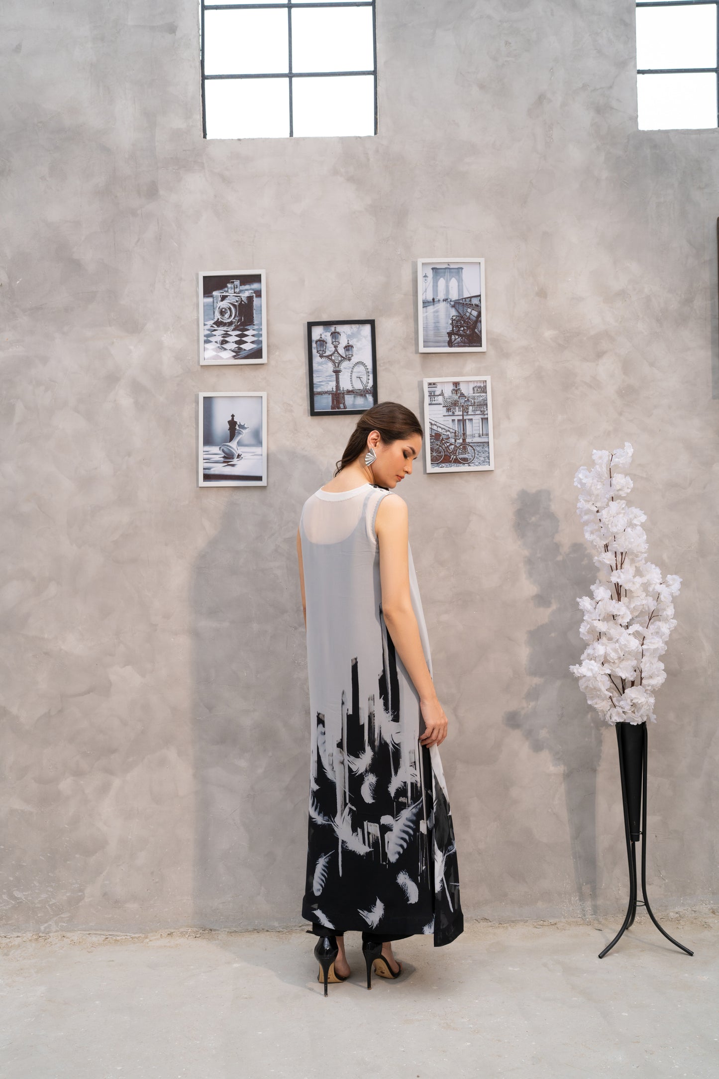 Featherstroke Long Dress