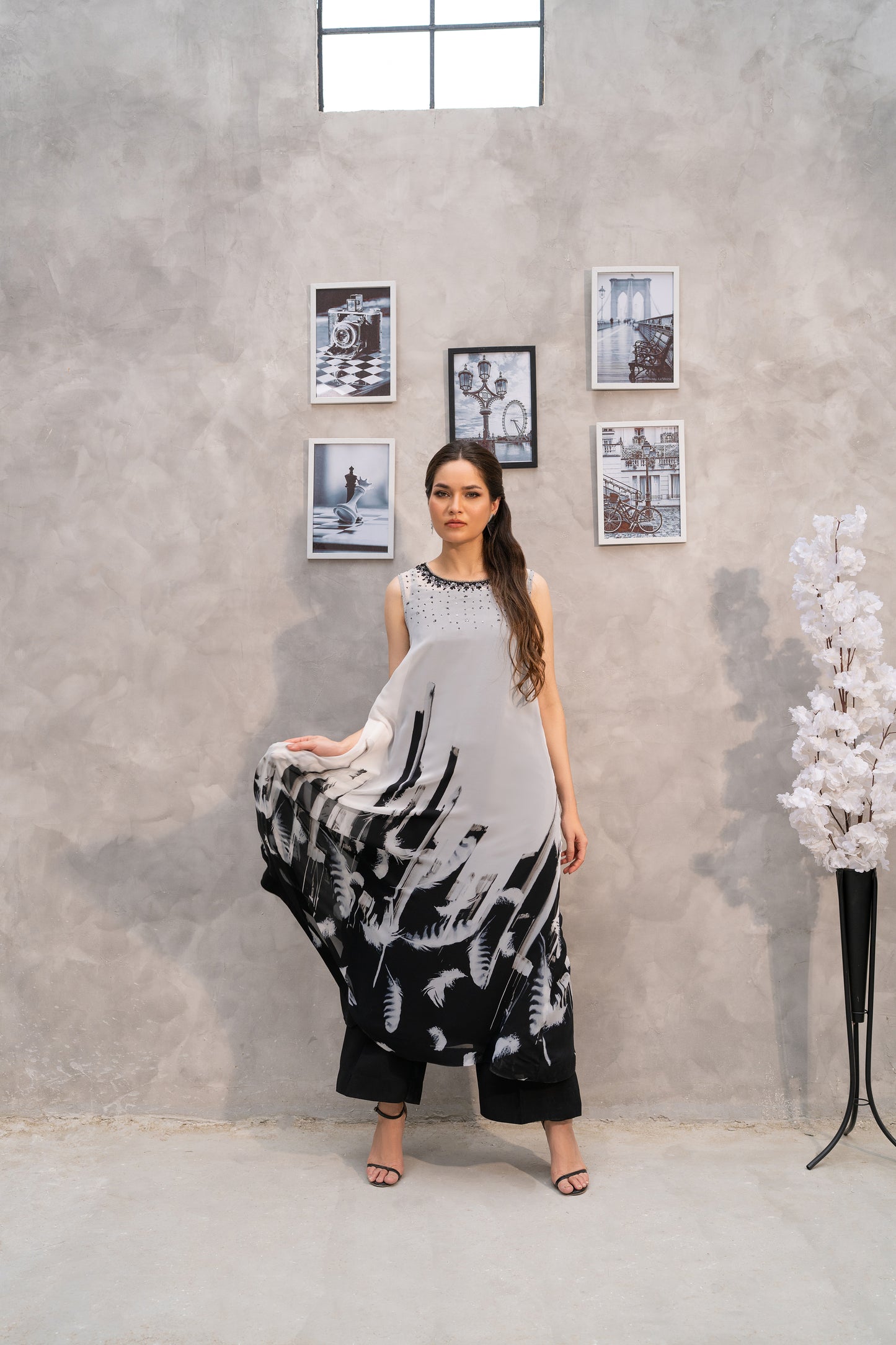 Featherstroke Long Dress