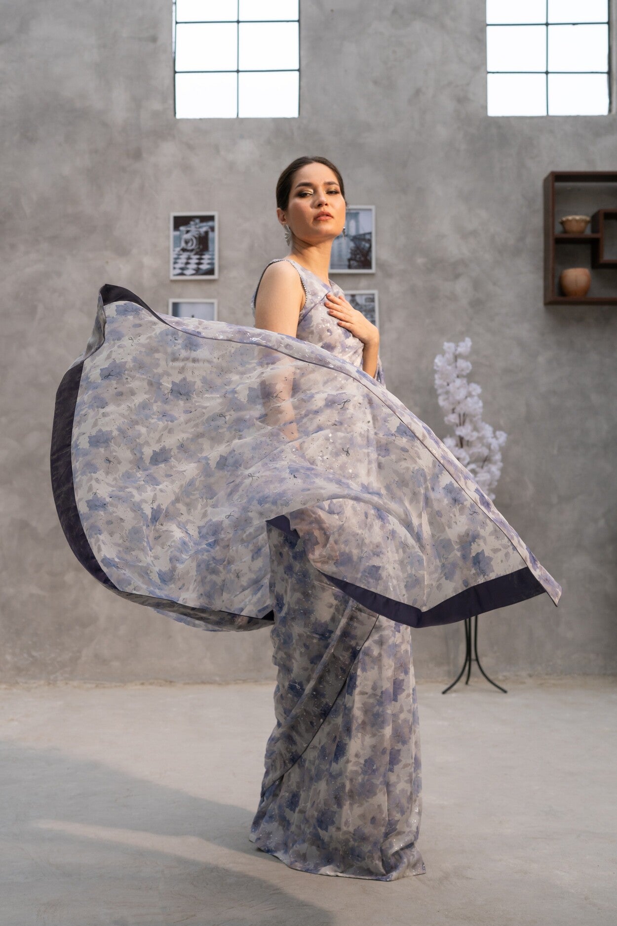 Silver Bloom Saree