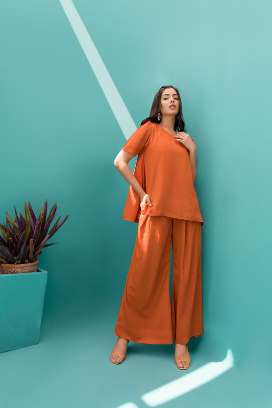 Orange Flowy Co-ord Set for Women