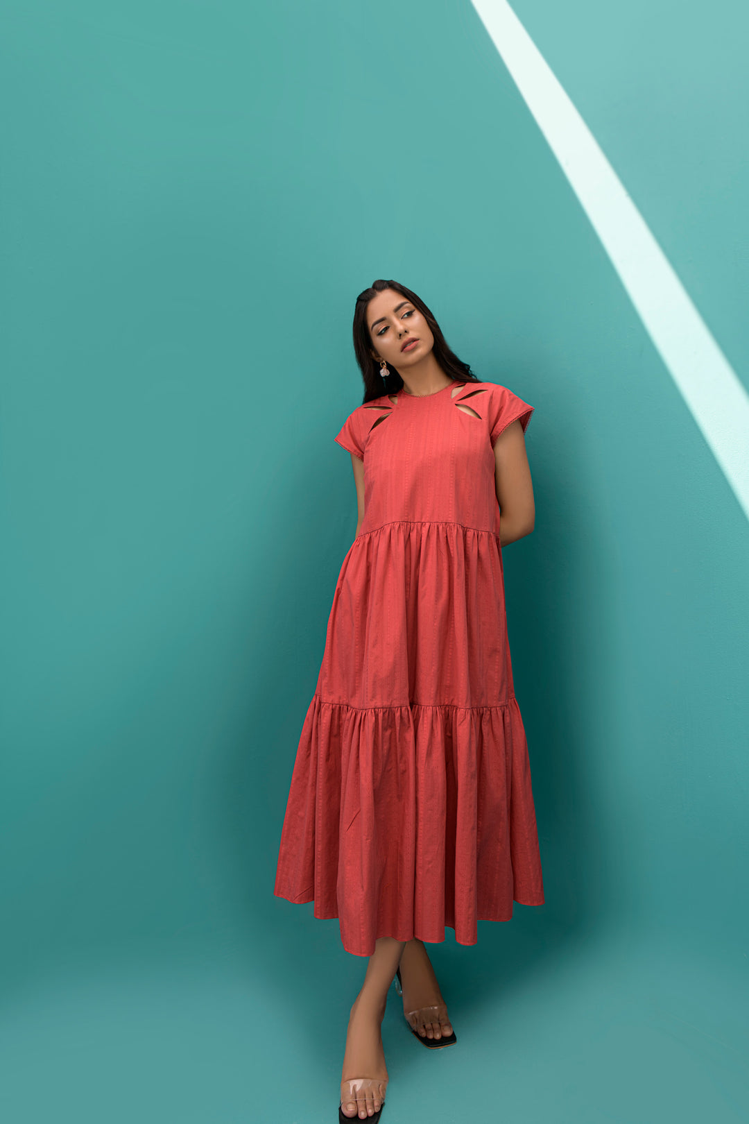 Women Cotton Long Tiered Dress by Velour