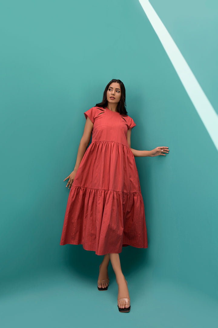Women Cotton Long Tiered Dress by Velour