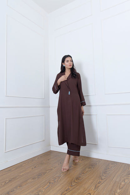 Brown Lapel Collar Office Wear Dress