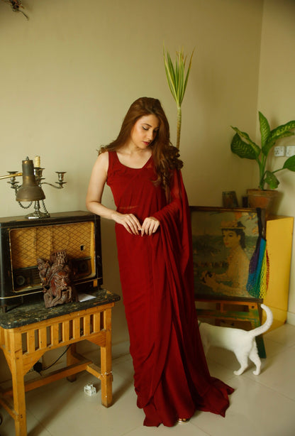 Crimson Rose Chiffon Saree