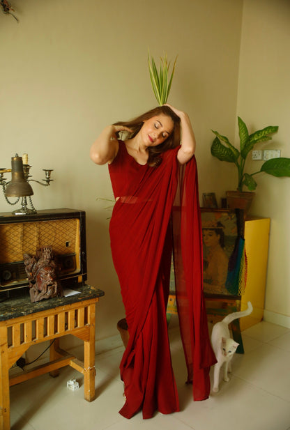 Crimson Rose Chiffon Saree