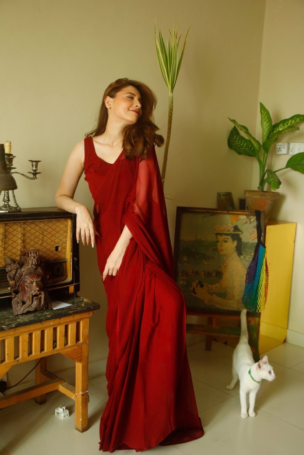 Crimson Rose Chiffon Saree