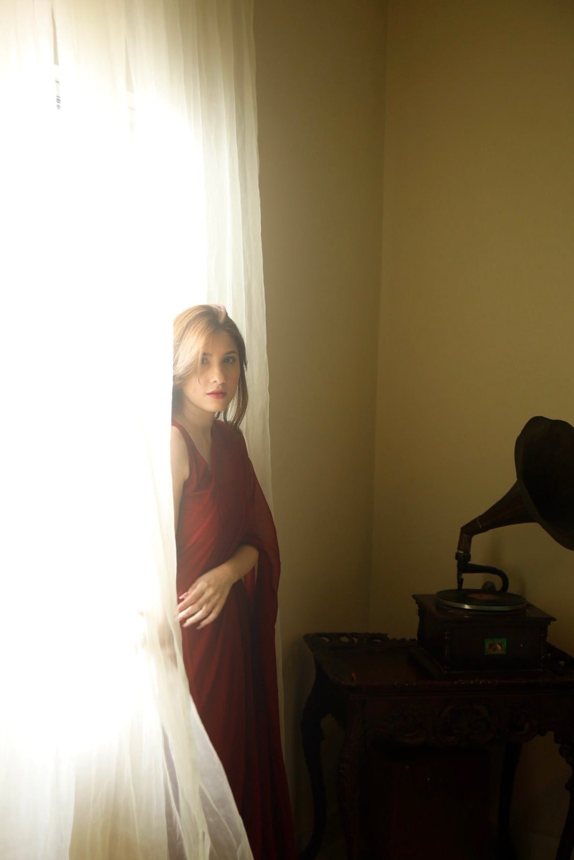 Crimson Rose Chiffon Saree
