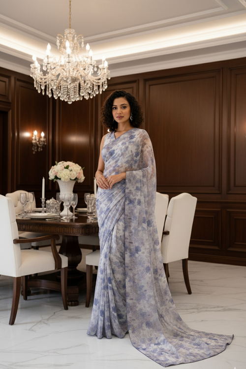 Silver Bloom Saree