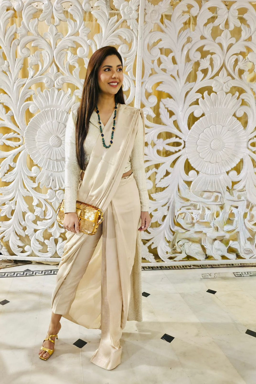 Ivory Aura Saree Drape Set