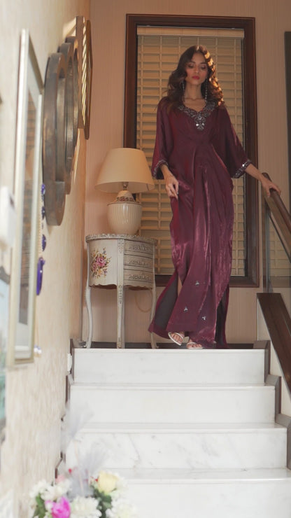 Plum Hand Embroidered Kaftan